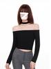 Minimalist Solid Color One Shoulder Crop Top With Spliced Long Sleeves For Casual Wear