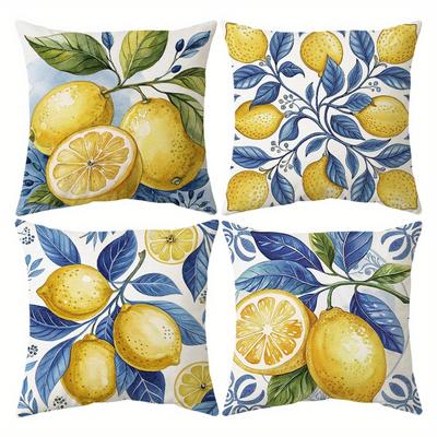 Blau getönte Aquarell-Zitronen-KissenbezügeWohnzimmer-Sofakissenbezug, weich und bequem, Schlafzimmer-Dekoration