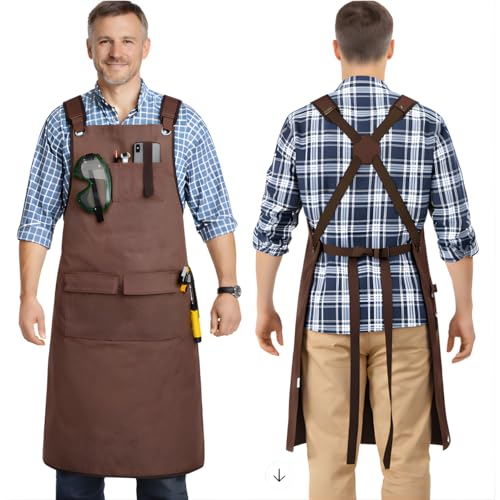 

Hafaadiai Canvas Work Apron | Suitable for Commercial and Outdoor Use, with Pockets and Cross Back Straps, Durable Workwear, Adjustable Sizes S-4XL, U