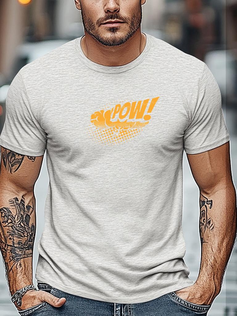 Mens Graphic Tee POW Comic Art Print Short Sleeve Round Neck Breathable Soft Oversized Vibrant Streetwear Daily Tee