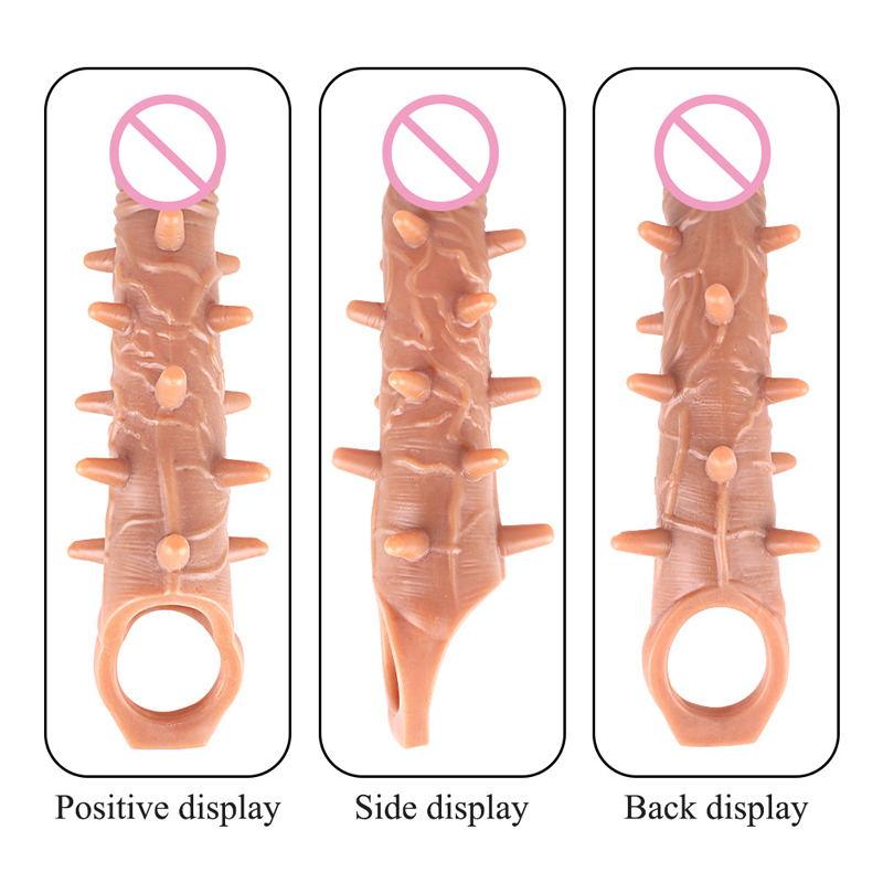 Reusable Long Spike Condoms Enlarger Extender Penis Cock Sleeve Extender Strong Vibrator