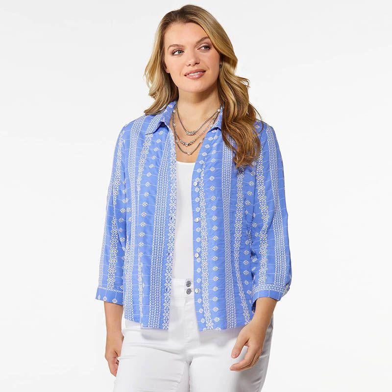 

100.00kg European and American Single Export Export Plus Size Women s Clothing Loose Embroider Three-Quarter Sleeve Tops Shirt Shirt Shirt Summer H30 Blue 22/24