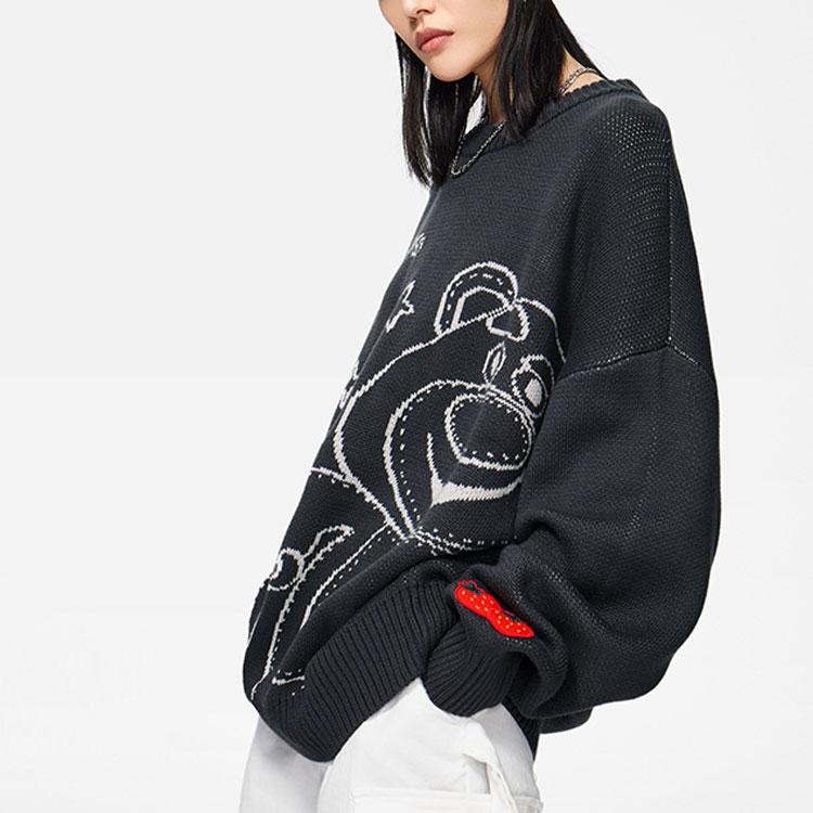 Li-Ning X Disney Toy Story Strawberry Bear Collection Cartoon Bear Pattern Round Neck Loose Long Sleeve Sweater Women Sweater AMBS198-6