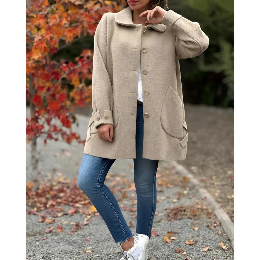 2025 Autumn Winter New Women's Lapel Solid Color Casual Bowknot Wool Blend Coat for Europe America
