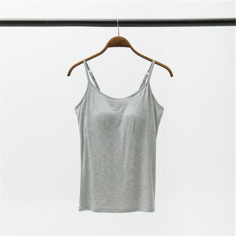 Modal Women's Wireless Strappy Tank Top with Built-in Bra Cups for Yoga