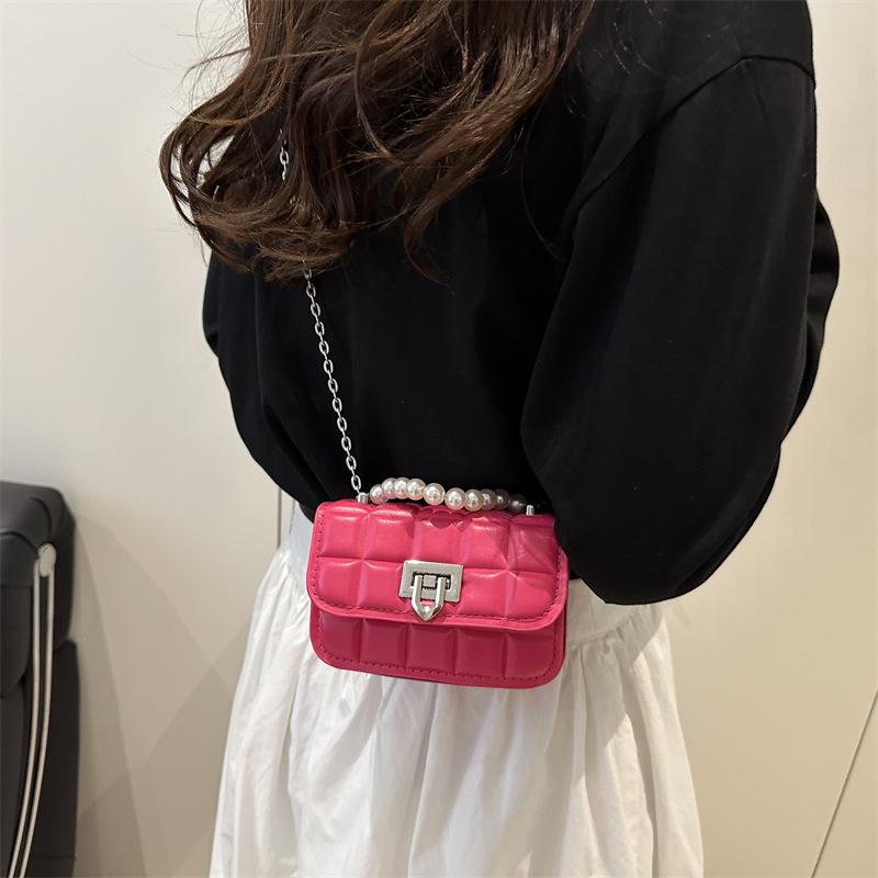 Indented Square Chain 2025 New Korean Version Lock Solid Color Design Chain Texture Single Shoulder Crossbody Small Square Bag Woman