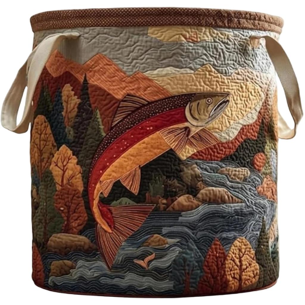 Large Quilted Laundry Storage Basket 51x71cm Durable Fabric Organizer with Handles for Clothes Toys and Household Items