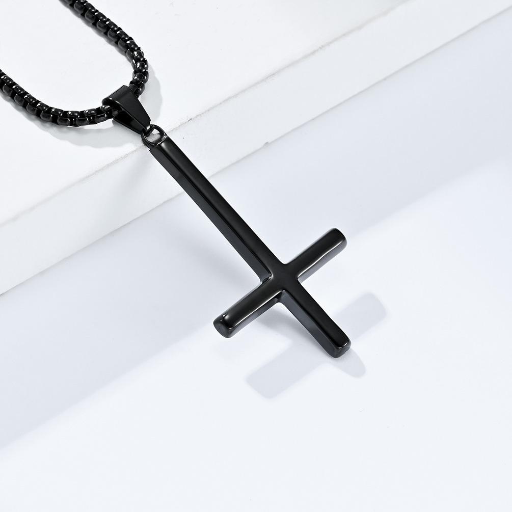 European and American Style Titanium Steel Reverse Cross Necklace St Peters Inverted Simple Cross