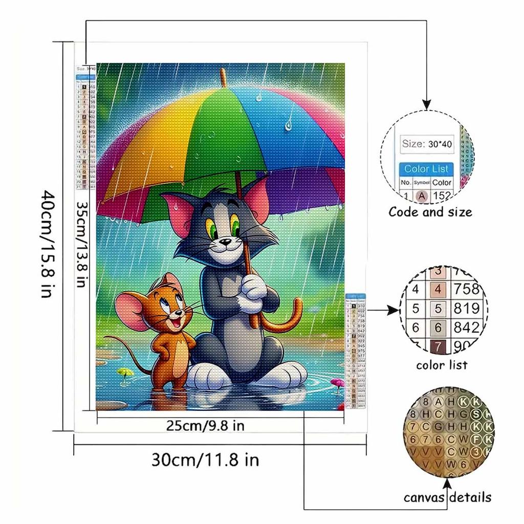 5D DIY Diamond Art Painting Kits for Adults, Jerry and Tom Full Round Crystal Diamond Kits for Beginner for Home Wall Decorate
