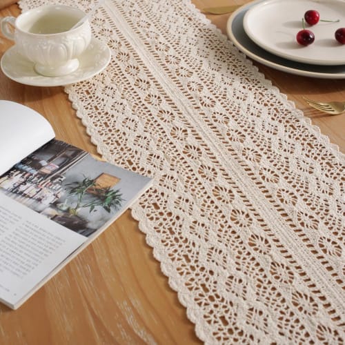 meioro Cotton Table Runner, 26x120cm, Crocheted Table Centerpiece, Elegant and Stylish Vintage Table Mat, Solid Color, Nordic Style, Polyester, Bohemi