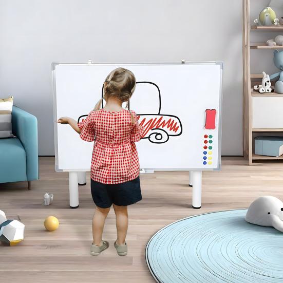Rolling Whiteboard with Stand, Mobile Magnetic Dry Erase Board On Wheels, Adjustable Height