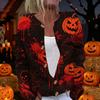 Women's Long Sleeve Knit Cardigan Button Front Sweater Halloween Themed Print Casual Lightweight Outerwear for Seasonal Wear