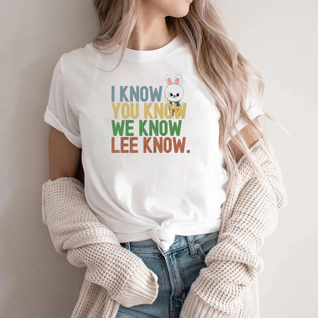 Unisex I Know You Know Lee Know Stray Kids Women Shirt Crew Neck Short Sleeve Funny Skzoo Leebit Stray Kids Merch Kpop Shirt