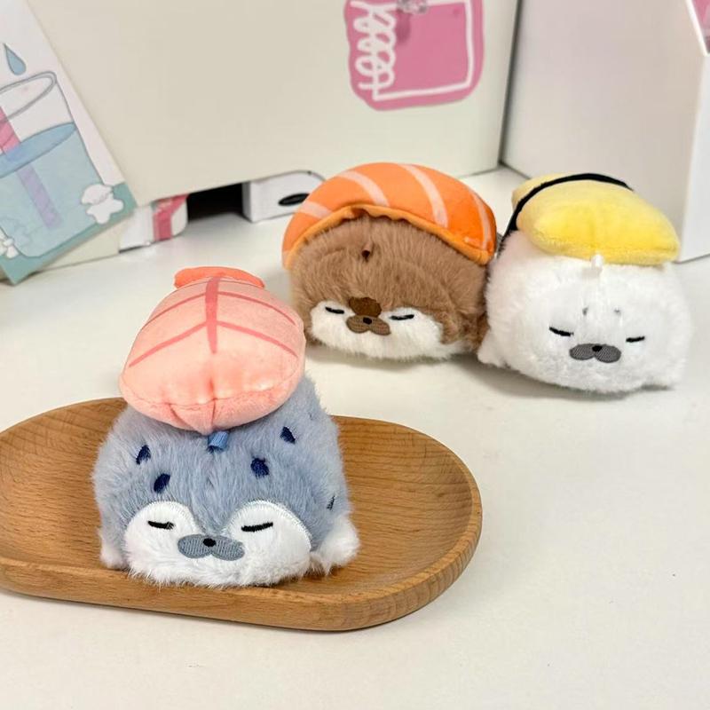 Cute Seals Sea Otter Baby Keychain Plush Seal Figurine Hanging Pendant Keyrings Student Schoolbag Key Chain Pendant Gifts