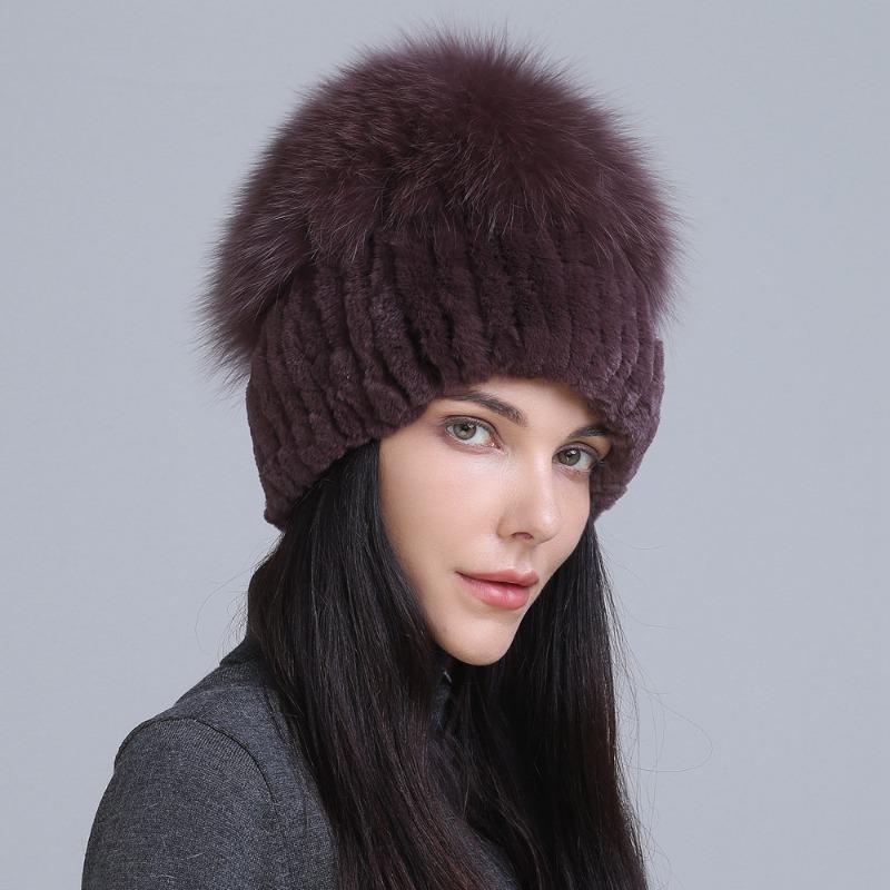 New fur hat Rex rabbit hat thickened versatile fox hair mushroom hat women's winter warm hat