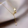 316L Stainless Steel New Fashion Upscale Jewelry Shell Pearl Tassel vintage Tulip Charms Chain Choker Necklace Pendant For Women
