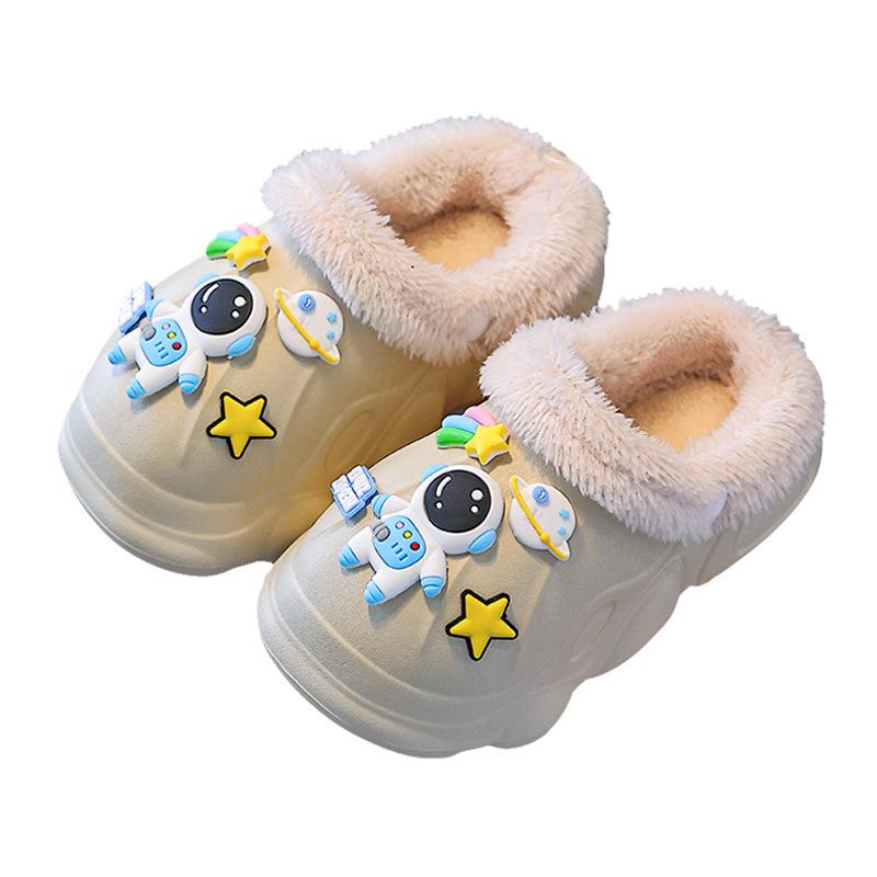 

EVA Kids Cotton Slippers: Waterproof, Non-slip, Warm Velvet Lining, Removable Liner, Ideal for Autumn/Winter. 14-14.5 cm хакі