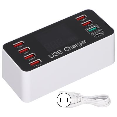 A9+ 8-Port-USB-Ladegerät 40W Schnellladung QC 3.0 USB C Mehrere USB-Ladestationen mit LCD für