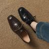Krazing Pot Sheepskin Autumn Winter Shoes Lace Up Med Heels Size 42 Square Toe Brown Color Pumps