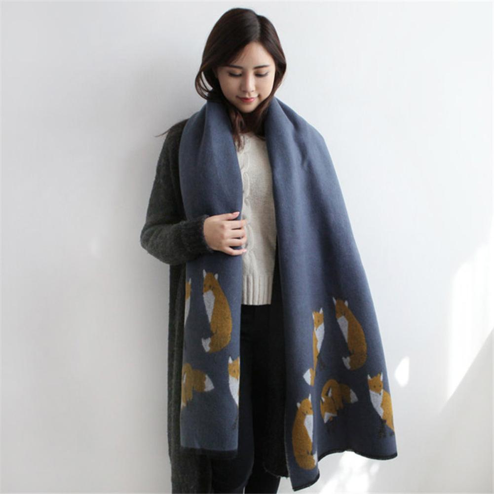 Women Winter Warm Cashmere Scarf Fox Printed Thicken Shawl Fashion All-match Scarf Wrap