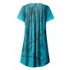 Ladies Casual Round Neck Button Ruched Trim Printed High Waist Loose Dress