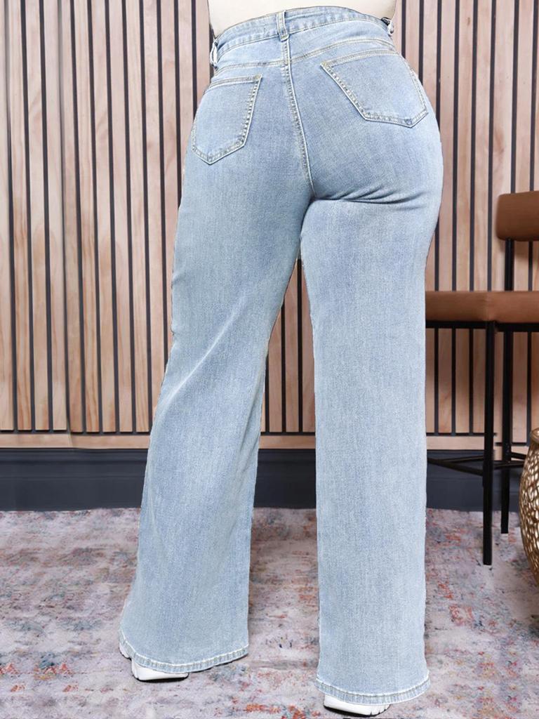 Plus Size European & American Denim Wide-Leg Pants