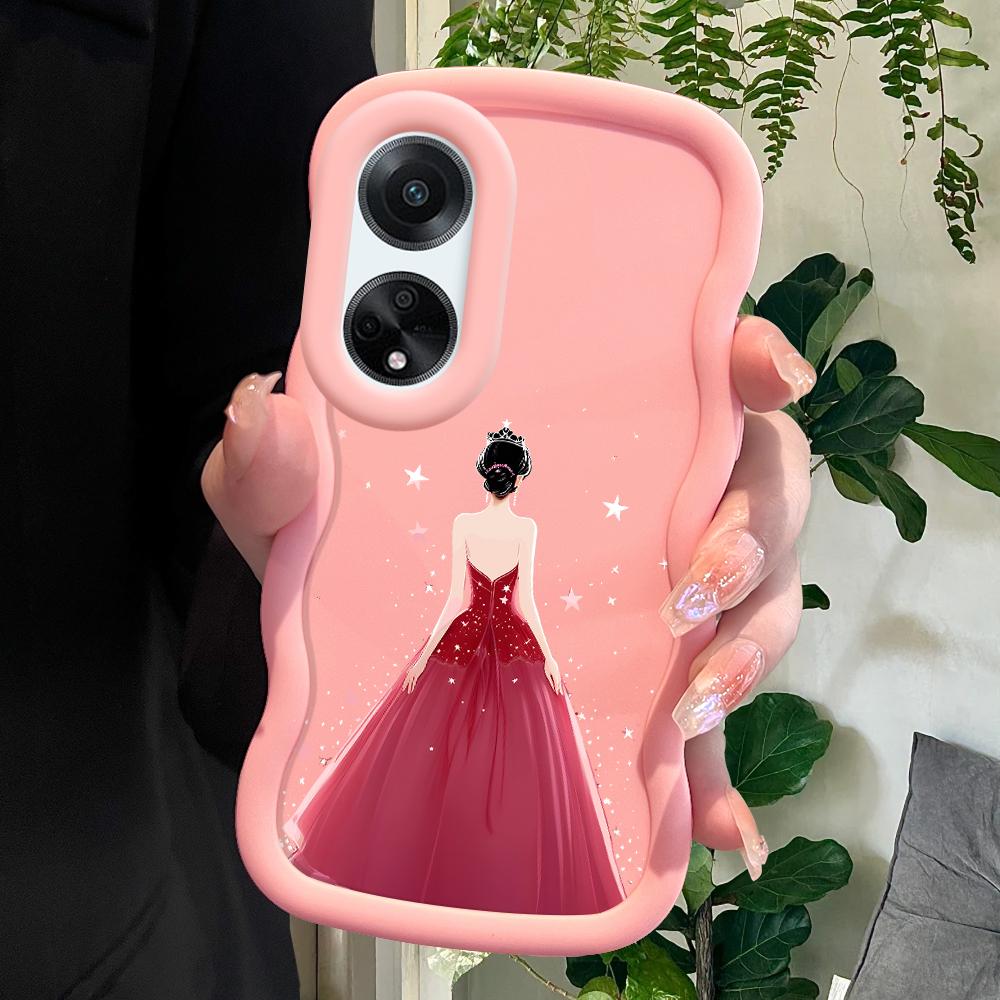 

Окрашенный узор Big Wave Edge Мягкий силиконовый материал Macaron чехол для телефона противоударный защитный резиновый чехол для OPPO Reno Realme Realme C51S розовый