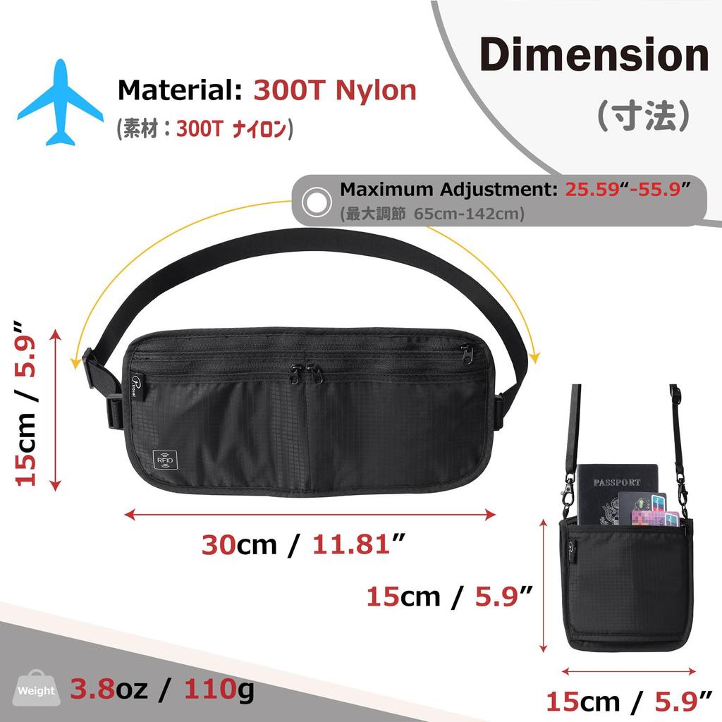 Azarxis Waist Passport Hanging Security Passport Hidden Large Perfect for Overseas Men and Women Pouch, Case, Neck, Anti-Skimming, Slim,