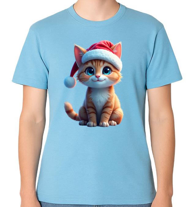 

Cute Cat Santa Hat Unisex T-Shirt Merry Xmas Men Ladies Top Christmas Tee S разноцветный
