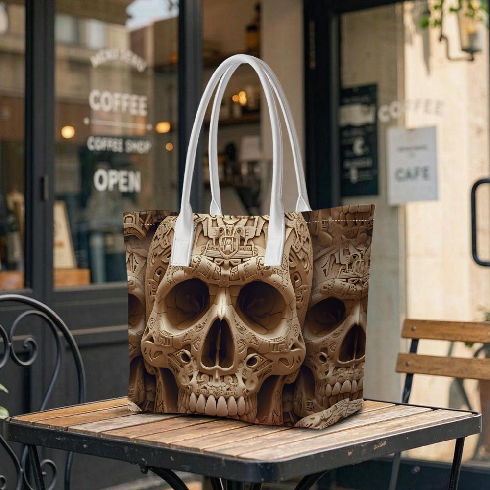 Stylish Skull Print Tote Bag for Daily Use