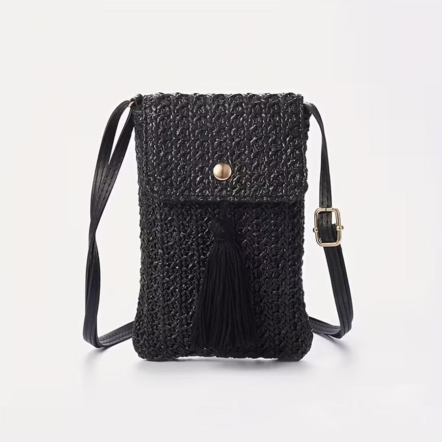 Straw Beach Bag Women Holiday Mobile Phe Shouder Bag Summer Tassel Mini Crossbody Bag for Lady Gril Travel Bohemian Style Sac