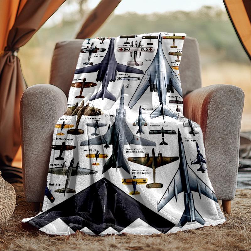 Flaneldecke mit Flugzeugmotiv, Weich, Warm, Ganzjahres-Überwurf, Design für Camping, Autoreisen, Wandern, Sofa, Bett, Büro, Perfektes Geschenk für Partys