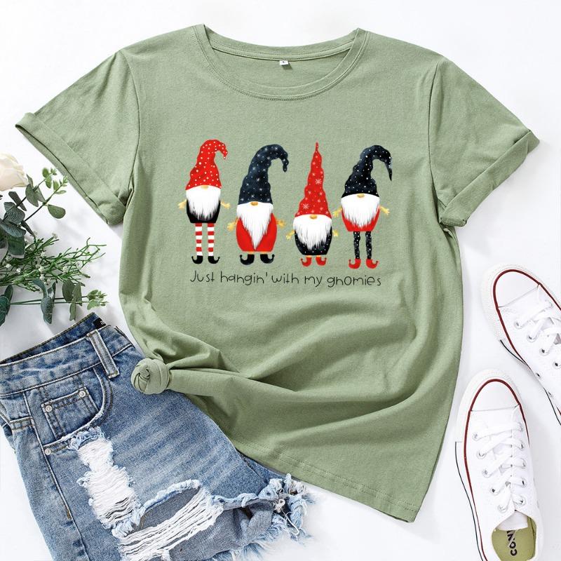Summer Christmas Women's Printed Cotton Loose Round Neck Short Sleeved T-Shirts Women’s