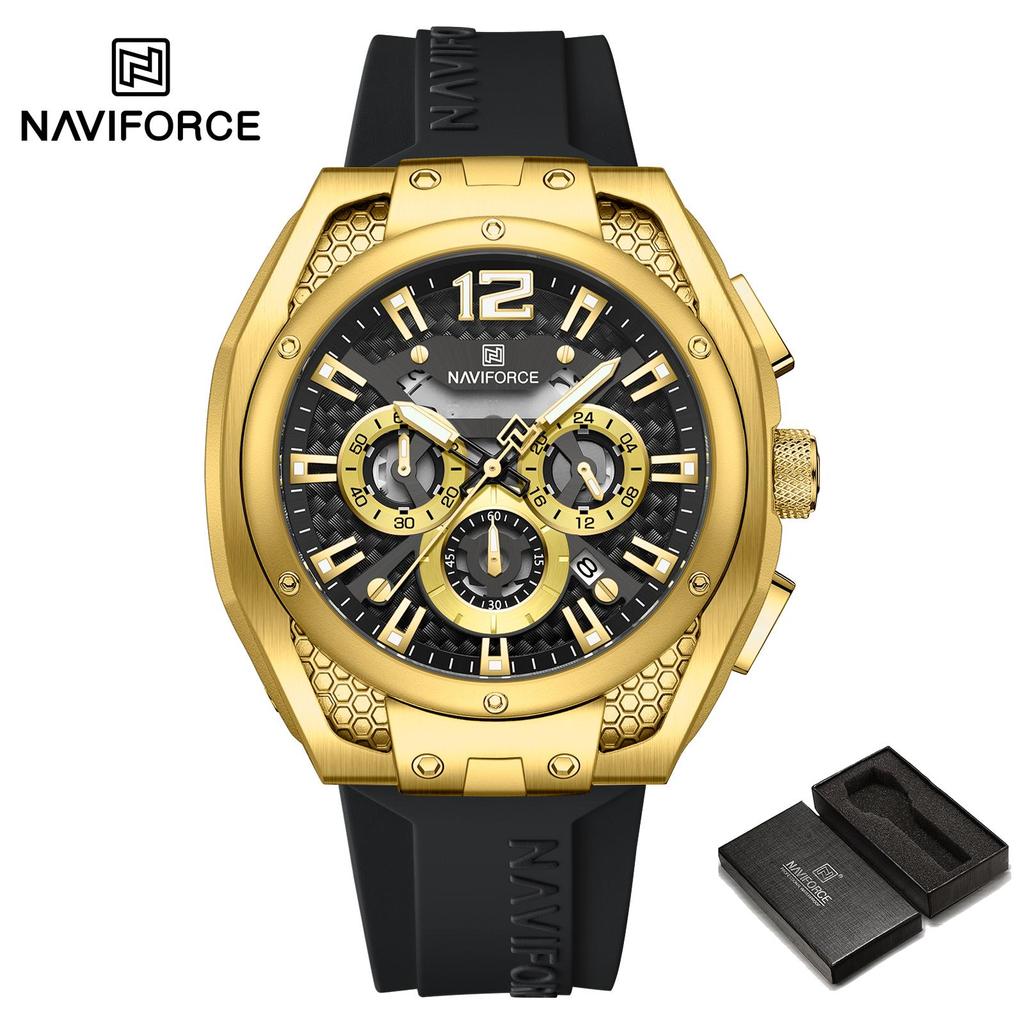 NAVIFORCE Original Quartz Watch for Men Luminous Pointer Calendar Chronograph Silica Strap 30m Waterproof Outdoor Multifunctional Men's Watch NF8063
