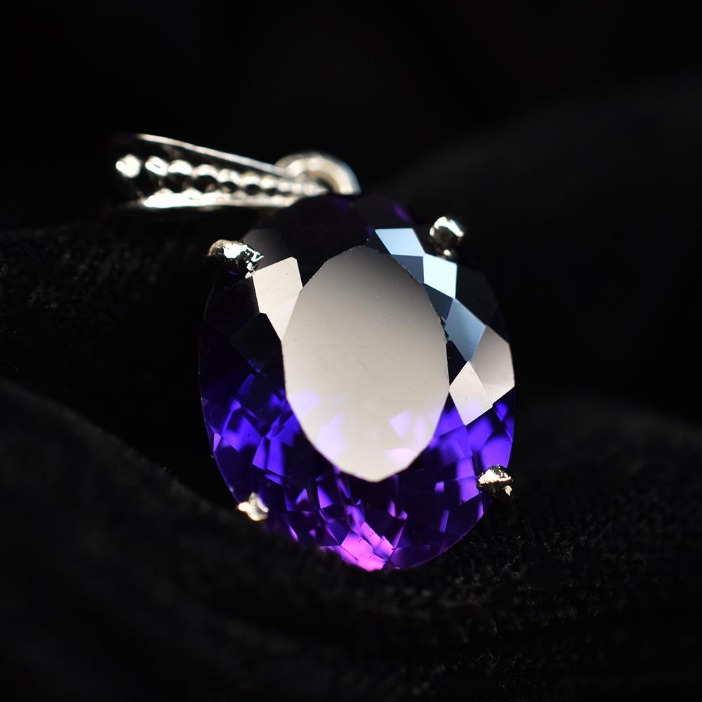 925 Sterling Silver Purple Sapphire 27.15 Ct Natural Oval Pendant CERTIFIED Gems