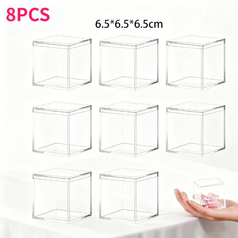 8pcs Transparent Acrylic Box Set with Lid Dustproof Lidded Square Plastic Storage Container Versatile Home Organization Supplies