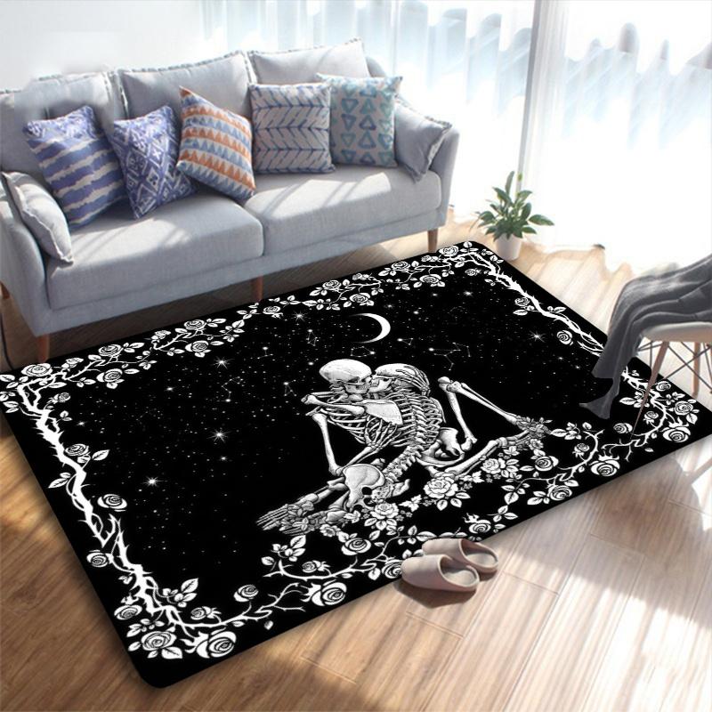 Skull Couple Carpet Rug for Living Room Bedroom Home Sofa Decoration,Kids play Non-slip Floor Mat