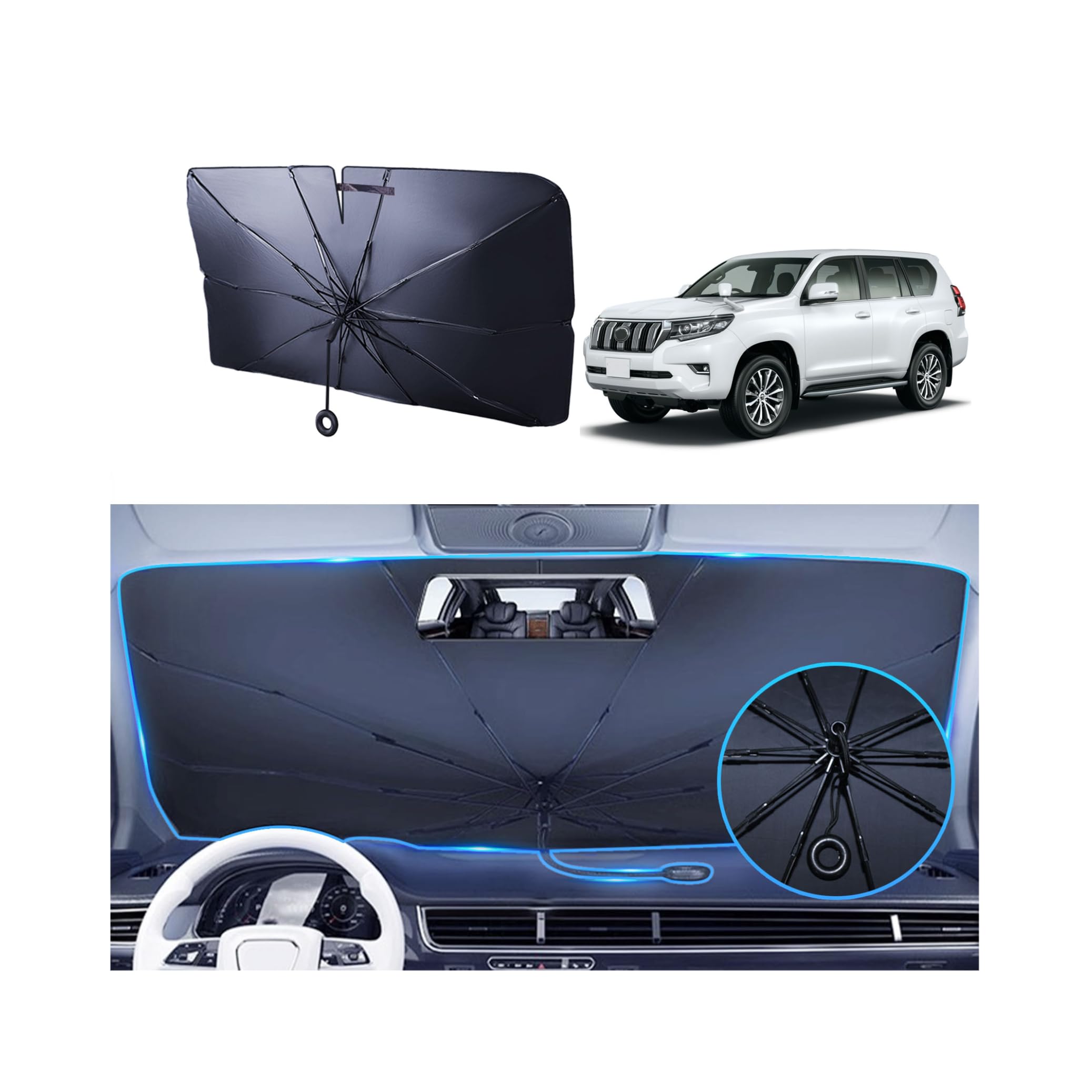 

Persevere 2025 Improved Car Sunshade for Toyota Land Cruiser Prado 150 Series Umbrella Type No Center Pole Foldable Umbrella Sunshade Opening Design чорний