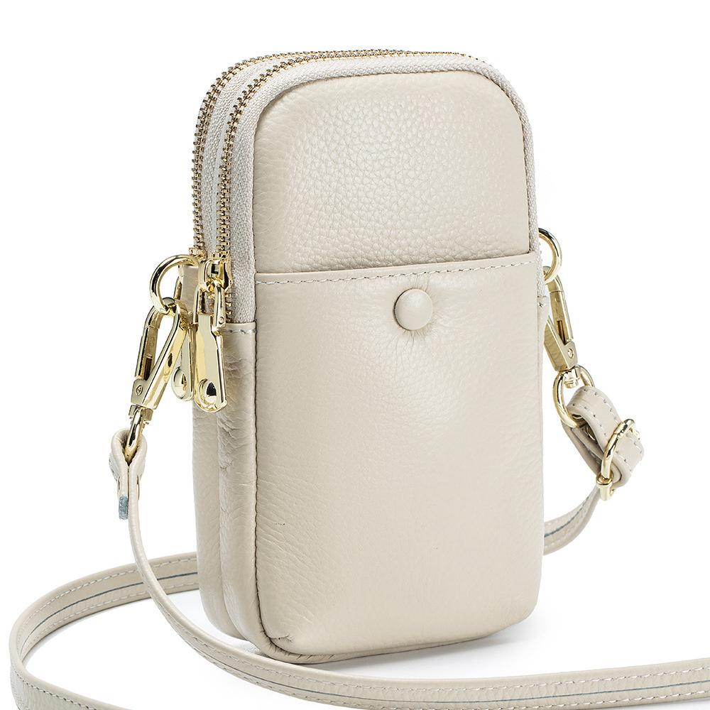 Woman Bag Genuine Leather Double Zipper Shoulder Bag Cowhide Mobile Phone Bag Fashion Women's Small Crossbody Bag