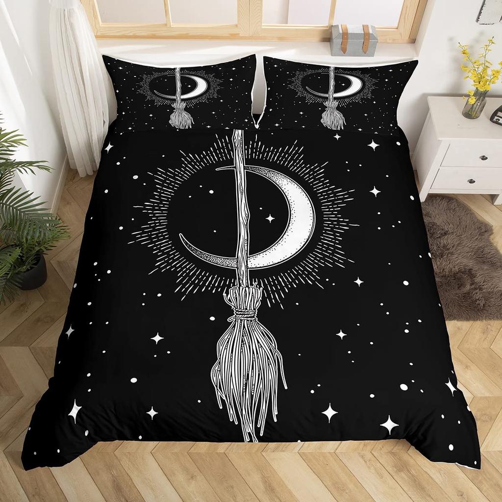 Death Moth Duvet Cover Set Skull Bedding Set Snake Mandala Moon Phase Comforter Cover Trippy Skeleton Quilt Cover Set Queen Size