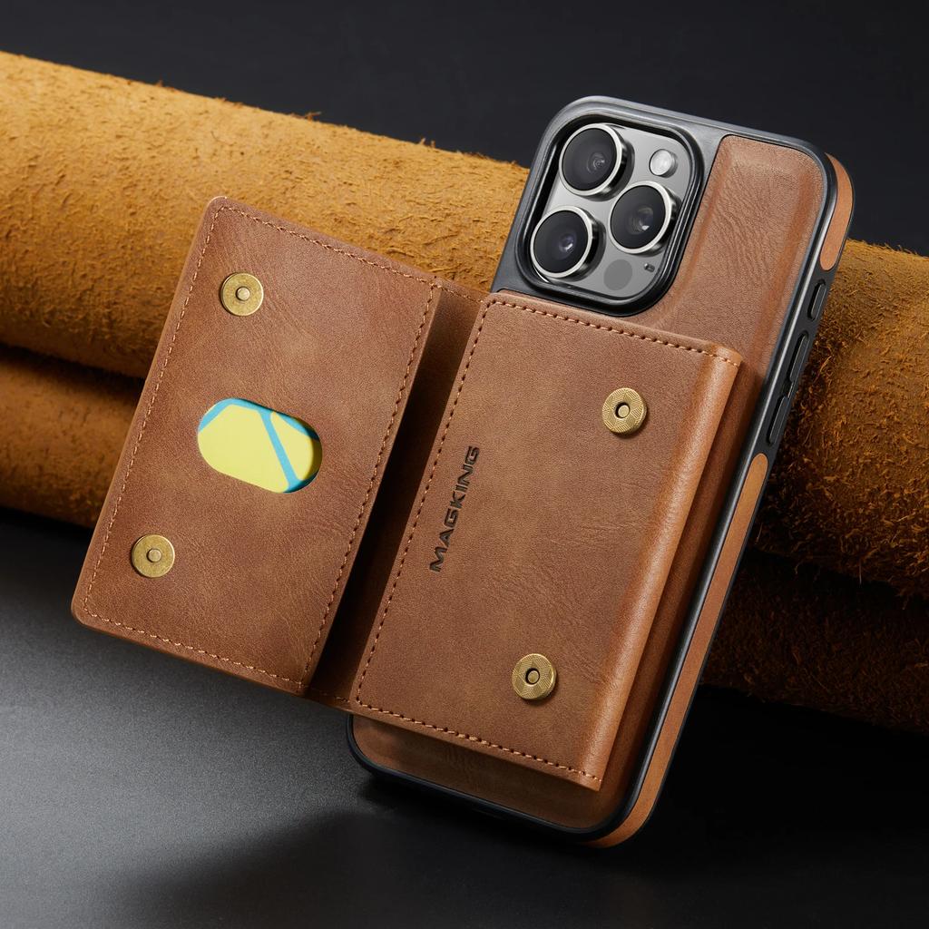 2 In 1 Detachable Magnetic Cards Solt Wallet Leather Case For iPhone 16 Pro Max 15 Plus 14 13 12 For Magsafe Wireless Charging