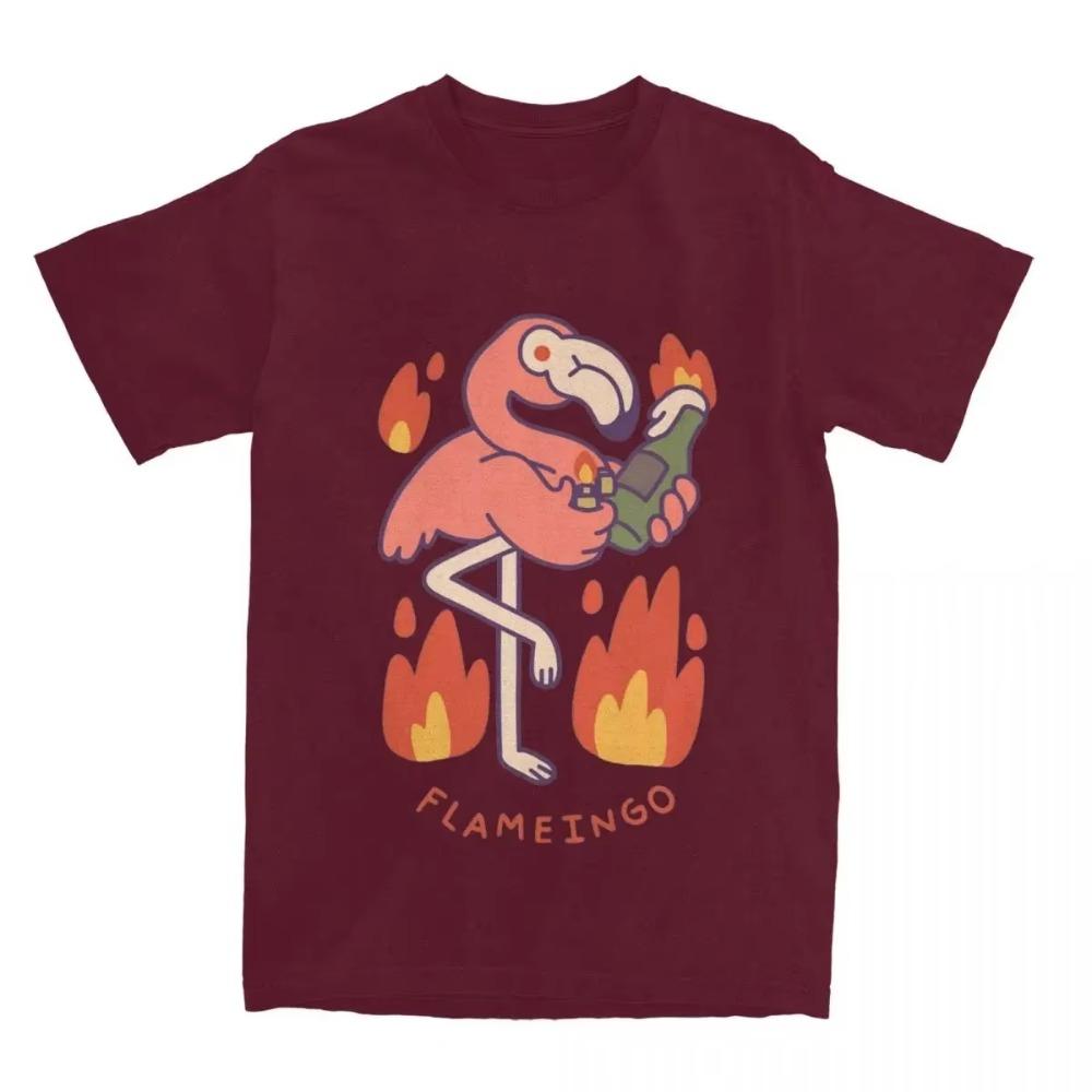 Vintage Flamme Feuer Flamingo T-Shirt für Herren Damen Lustiges Parodie T-Shirt Geschenkidee Kleidung