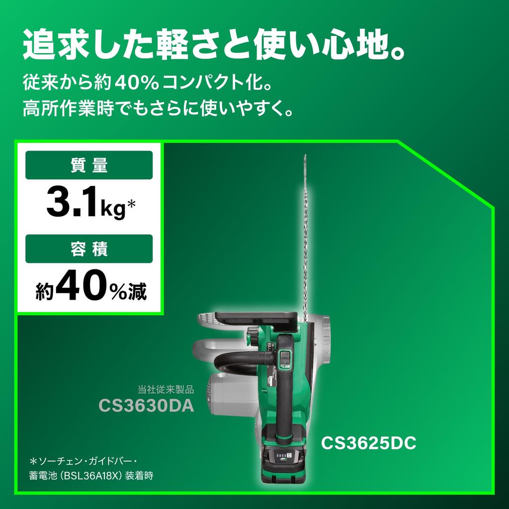 HiKOKI 36V Cordless 250mm Bar Battery and Charger Sold CS3625DC Chainsaw, Size, Separately, (NN)