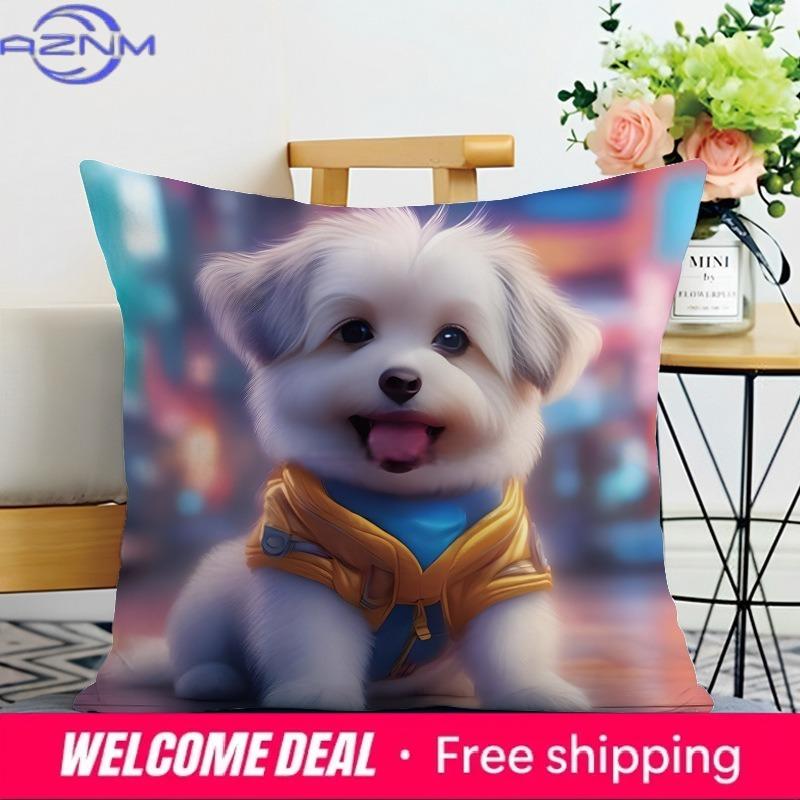 Pet Dog Print Decorative Pillowcase Bedroom Living Room Square Cushion Pillowcase