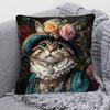 2D Flat- Vintage Royal Cat Throw Pillow Cover Victorian Floral Lady Cat Decorative Pillowcase For Sofa Bedroom Living Room