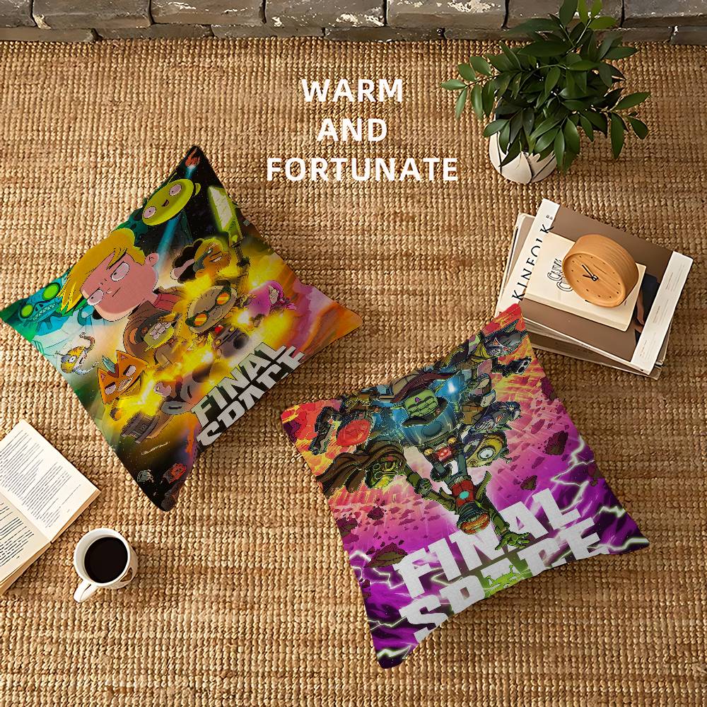 F-Final Space Cartoon Pillow Covers Cartoon Sofa Decorative Home Double-sided Printing Short Plush Cute Cushion Cover