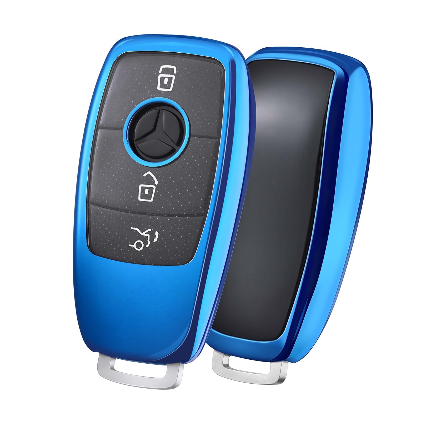 

[OATSBASF] Car Key Cover Suitable for Mercedes-Benz TPU 360 Degree Full Protection Scratch Prevention Benz Accessories Car E-Key Case DD-Blue