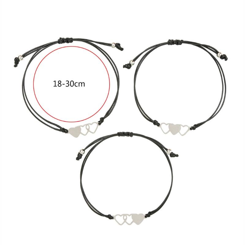3 Pcs Three Sisters Stainless Steel Heart Bracelet Handmade Matching Heart Distance Heart-to-Heart Sister Card Bracelets
