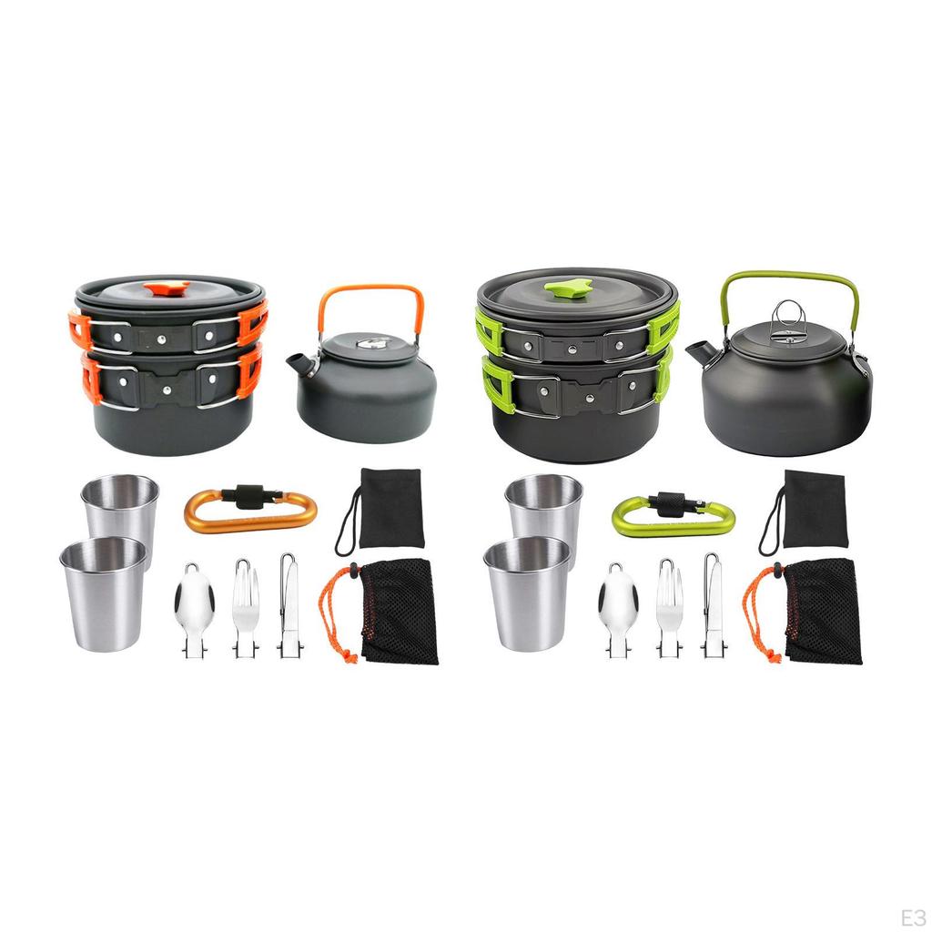 Camping Cookware Kit Cooking Set Ergonomic Pot Frying Pan Kettle for Barbecue Fishing