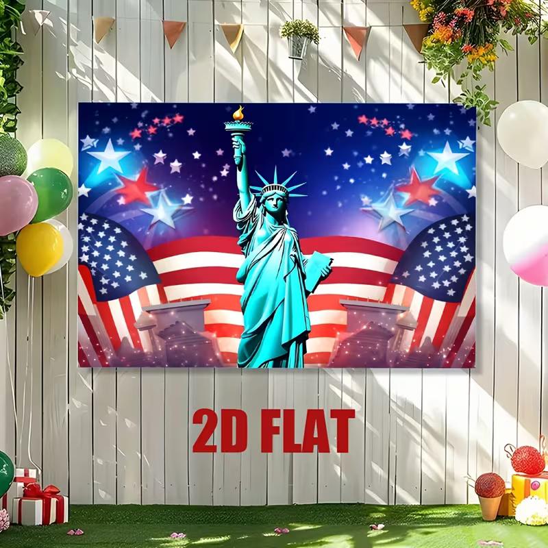 Tapestry Patriottico Vivace, Statua della Libertà Incorniciata dalla Bandiera Americana e Stelle Splendenti, Decorazione Murale Festosa USA